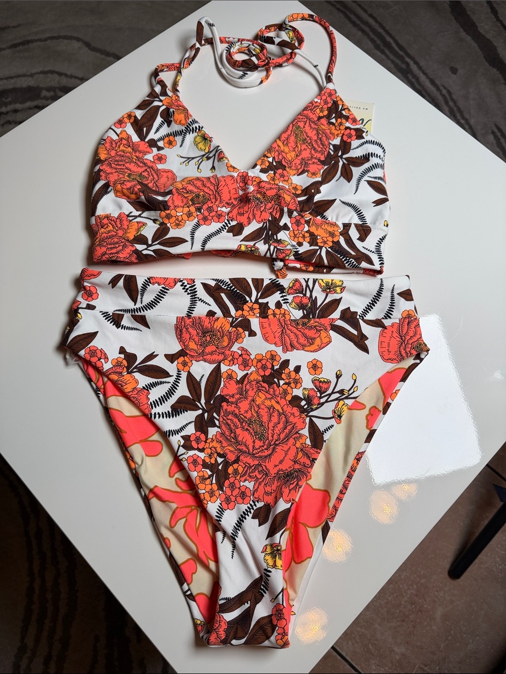 Maaji Reversible Floral Two-Piece Bikini in Orange, Brown and Pink